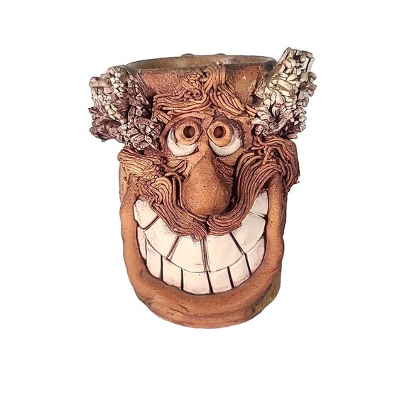 Studio Art Pottery Handmade Smiley Face Signed FYN Ugly Face Vintage-1976 - Picture 11 of 11